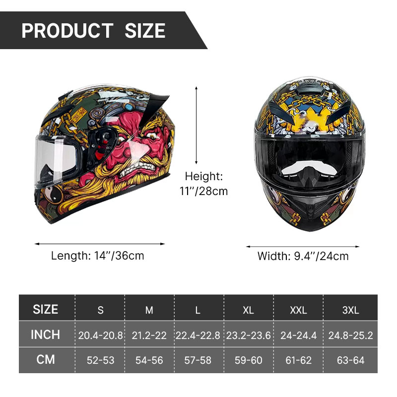 High-Definition Nezha Pattern  - đánh giá và giá Full Face Motorcycle Helmet With Bluetooth